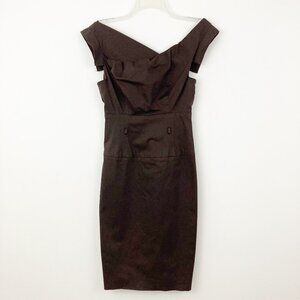 Black Halo Jackie O Sheath Dress Size S Brown Sleeveless Asymmetric Cowl Neck